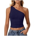 thumbnail image 1 of BLVB Womens Sleeveless One Shoulder Tank Top Ruched Slim Fit Shirts Basic Going out Crop Tops Spring Fashion Clothing, 1 of 5
