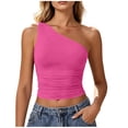 thumbnail image 1 of BLVB Womens Sleeveless One Shoulder Tank Top Ruched Slim Fit Shirts Basic Going out Crop Tops Spring Fashion Clothing, 1 of 5