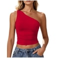 thumbnail image 1 of BLVB Womens Sleeveless One Shoulder Tank Top Ruched Slim Fit Shirts Basic Going out Crop Tops Spring Fashion Clothing, 1 of 5