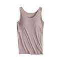 thumbnail image 1 of BLVB Womens Sleeveless Undershirt Layering Tops Crewneck Solid Color Casual Padded Yoga Workout Tee Shirt, 1 of 7