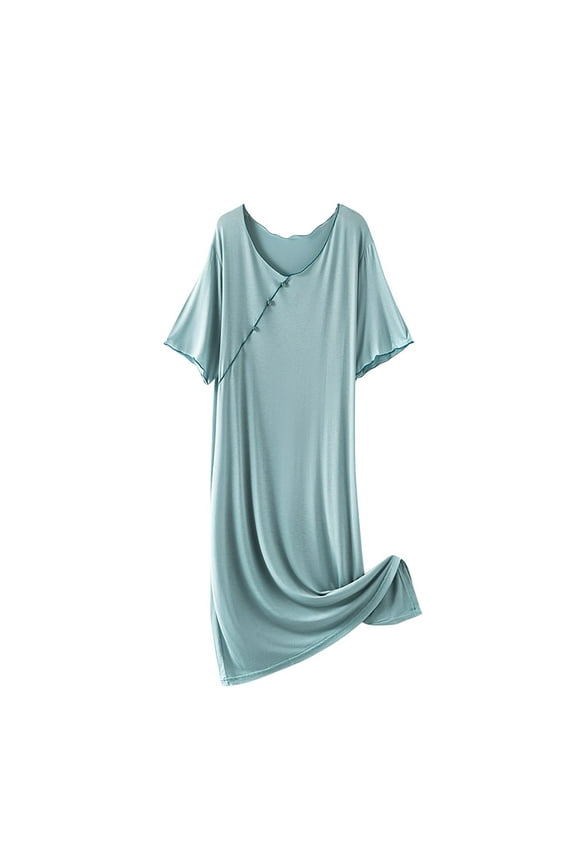 Womens Soft Nightgown Crewneck Short Sleeve Nightdress Casual Loose Sleep Long Dress Pajamas Homewear