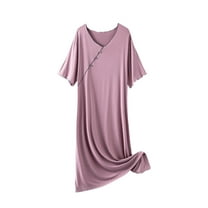 BLVB Womens Soft Nightgown Crewneck Short Sleeve Nightdress Casual Loose Sleep Long Dress Pajamas Homewear