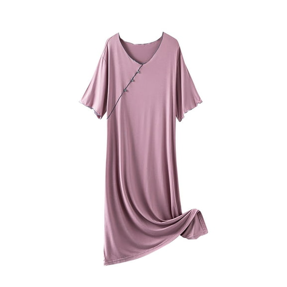 BLVB Womens Soft Nightgown Crewneck Short Sleeve Nightdress Casual Loose Sleep Long Dress Pajamas Homewear