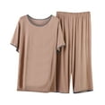 thumbnail image 1 of BLVB Womens Soft Pajamas Sets Short Sleeve V/Crewneck Blouse Tops Loose Wide Leg Capri Pants Pjs Lounge Sets Sleepwear, 1 of 3