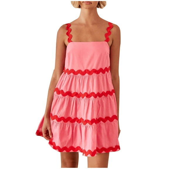 BLVB Womens Spaghetti Strap Mini Dresses Summer Casual Sleeveless Boho Tiered Flowy Beach Sundress