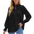 thumbnail image 1 of BLVB Womens Spring Fall Tunic Tops Crewneck Fold Button Long Sleeve Shirts Solid Casual Loose Ladies Dressy Blouse, 1 of 4
