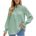 thumbnail image 1 of BLVB Womens Spring Fall Tunic Tops Crewneck Fold Button Long Sleeve Shirts Solid Casual Loose Ladies Dressy Blouse, 1 of 4