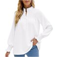 thumbnail image 1 of BLVB Womens Spring Fall Tunic Tops Crewneck Fold Button Long Sleeve Shirts Solid Casual Loose Ladies Dressy Blouse, 1 of 4