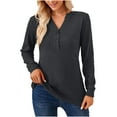 thumbnail image 1 of BLVB Womens Spring Fall Tunic Tops V Neck Button Long Sleeve Shirts Solid Casual Comfy Ladies Dressy Blouses, 1 of 6