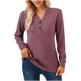 thumbnail image 1 of BLVB Womens Spring Fall Tunic Tops V Neck Button Long Sleeve Shirts Solid Casual Comfy Ladies Dressy Blouses, 1 of 7
