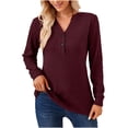 thumbnail image 1 of BLVB Womens Spring Fall Tunic Tops V Neck Button Long Sleeve Shirts Solid Casual Comfy Ladies Dressy Blouses, 1 of 6