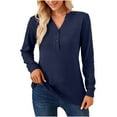 thumbnail image 1 of BLVB Womens Spring Fall Tunic Tops V Neck Button Long Sleeve Shirts Solid Casual Comfy Ladies Dressy Blouses, 1 of 6