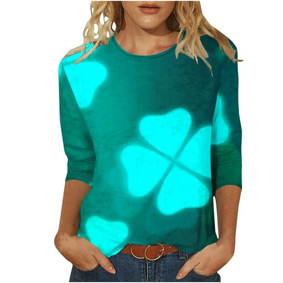 BLVB Womens St. Patrick's Day Shirts 3/4 Sleeve Crewneck T Shirt Clover Shamrock Tops Casual Vacation Tunic Tee Tops