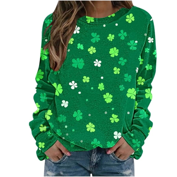 BLVB Womens St. Patricks Day Shamrock Sweatshirt Raglan Sleeve Clover Print Jumper Crew Neck Pullover Tops Gifts for Women