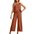 thumbnail image 1 of BLVB Womens Summer 2 Piece Outfits Casual Crewneck Sleeveless Ruffle Hem Tank Tops and Wide Leg Pants Lounge Sets, 1 of 6