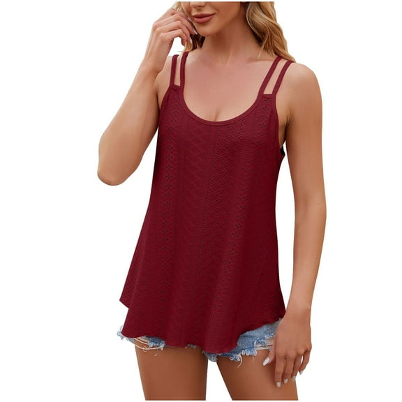 BLVB Womens Summer Cami Tops Eyelet Embroidery Spaghetti Strap Camisoles Casual Boho Flowy Beach Tee Shirts