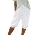 thumbnail image 1 of BLVB Womens Summer Capri Pants Casual Cotton Linen Capris Elastic Waist Drawstring Beach Lounge Trousers with Pockets, 1 of 6