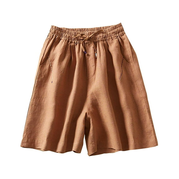BLVB Womens Summer Casual Shorts Drawstring Waist Cotton Linen Short Pants Loose Wide Leg Beach Shorts with Pockets
