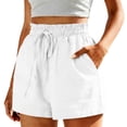 thumbnail image 1 of BLVB Womens Summer Cotton Linen Shorts Elastic Waist Drawstring Shorts Ruffle Wide Leg Casual Beach Shorts with Pockets, 1 of 6