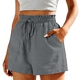 thumbnail image 1 of BLVB Womens Summer Cotton Linen Shorts Elastic Waist Drawstring Shorts Ruffle Wide Leg Casual Beach Shorts with Pockets, 1 of 6