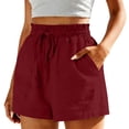 thumbnail image 1 of BLVB Womens Summer Cotton Linen Shorts Elastic Waist Drawstring Shorts Ruffle Wide Leg Casual Beach Shorts with Pockets, 1 of 6