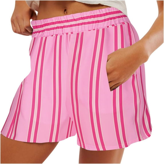 BLVB Womens Summer High Waist Shorts Striped Wide Leg Shorts Casual Loose Lounge Clothes with Pockets