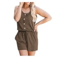 thumbnail image 1 of BLVB Womens Summer Jumpsuits Solid Color Crewneck Button Sleeveless Shorts Romper Drawstring Casual Beach Jumpsuit, 1 of 9