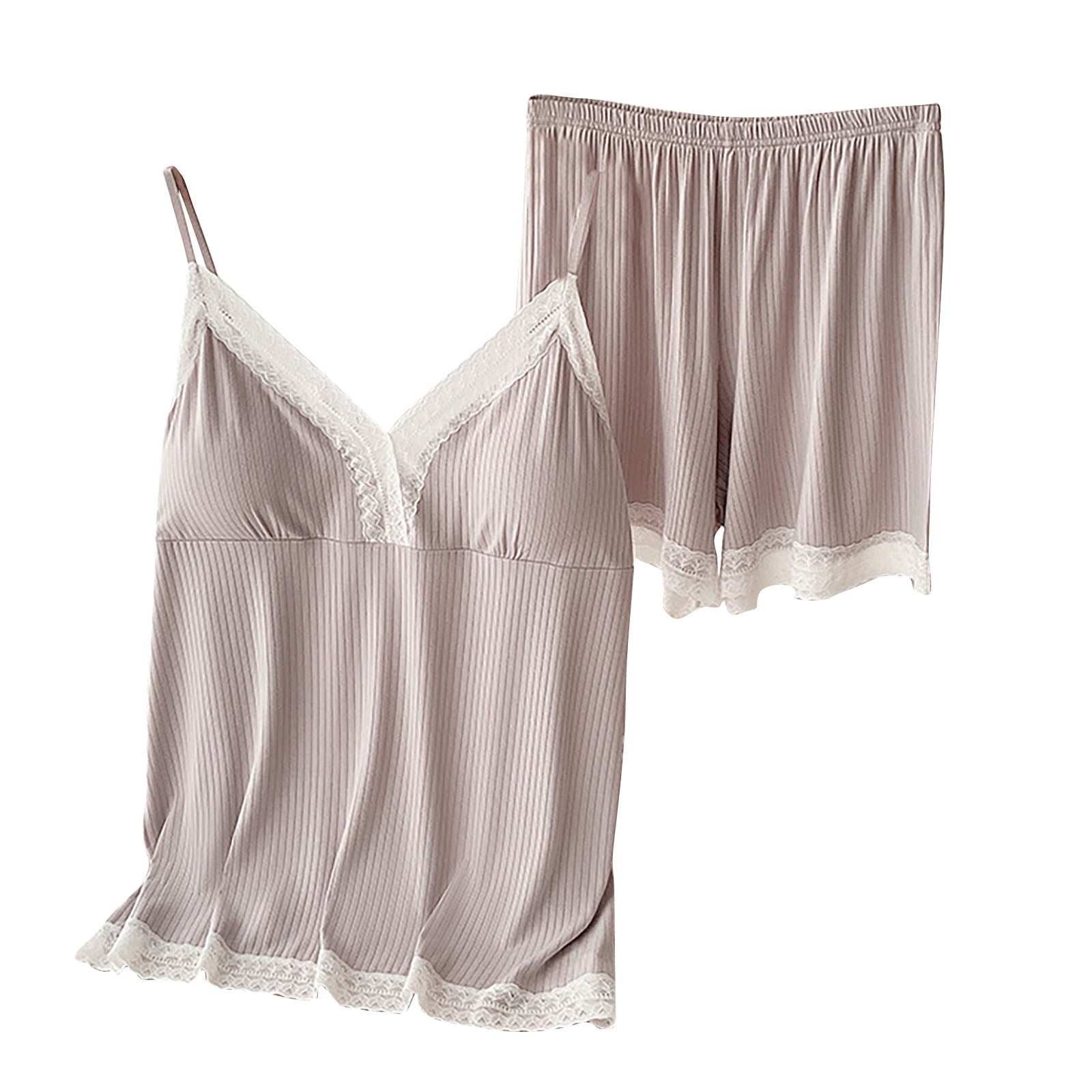 Women’s Cami Pyjama Set with Shorts – Sleeveless V Neck Summer Sleepwear