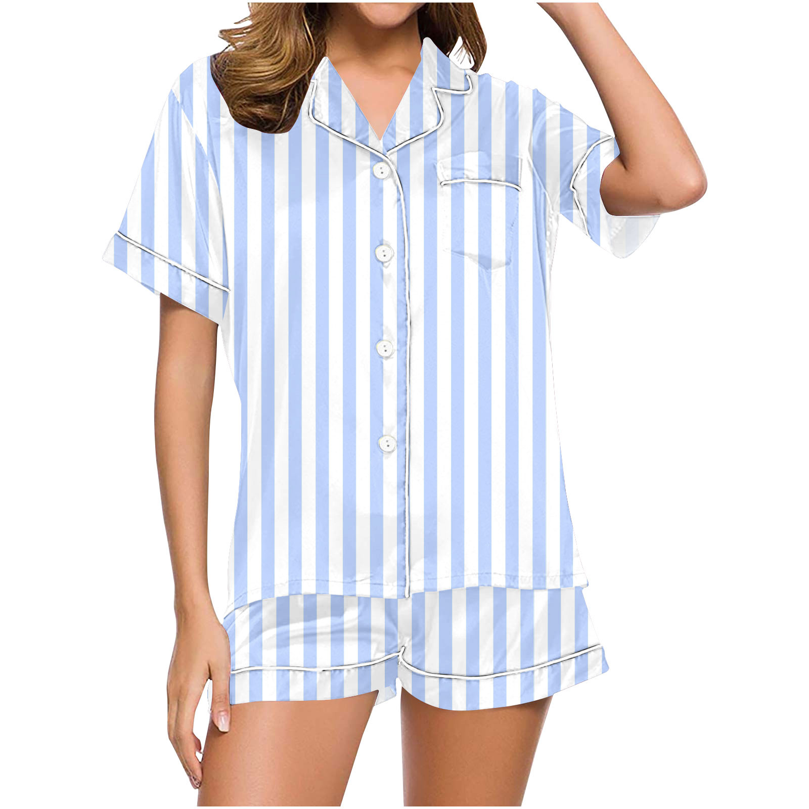 BLVB Womens Summer Pajama Sets Printed Lapel Short Sleeve Button down