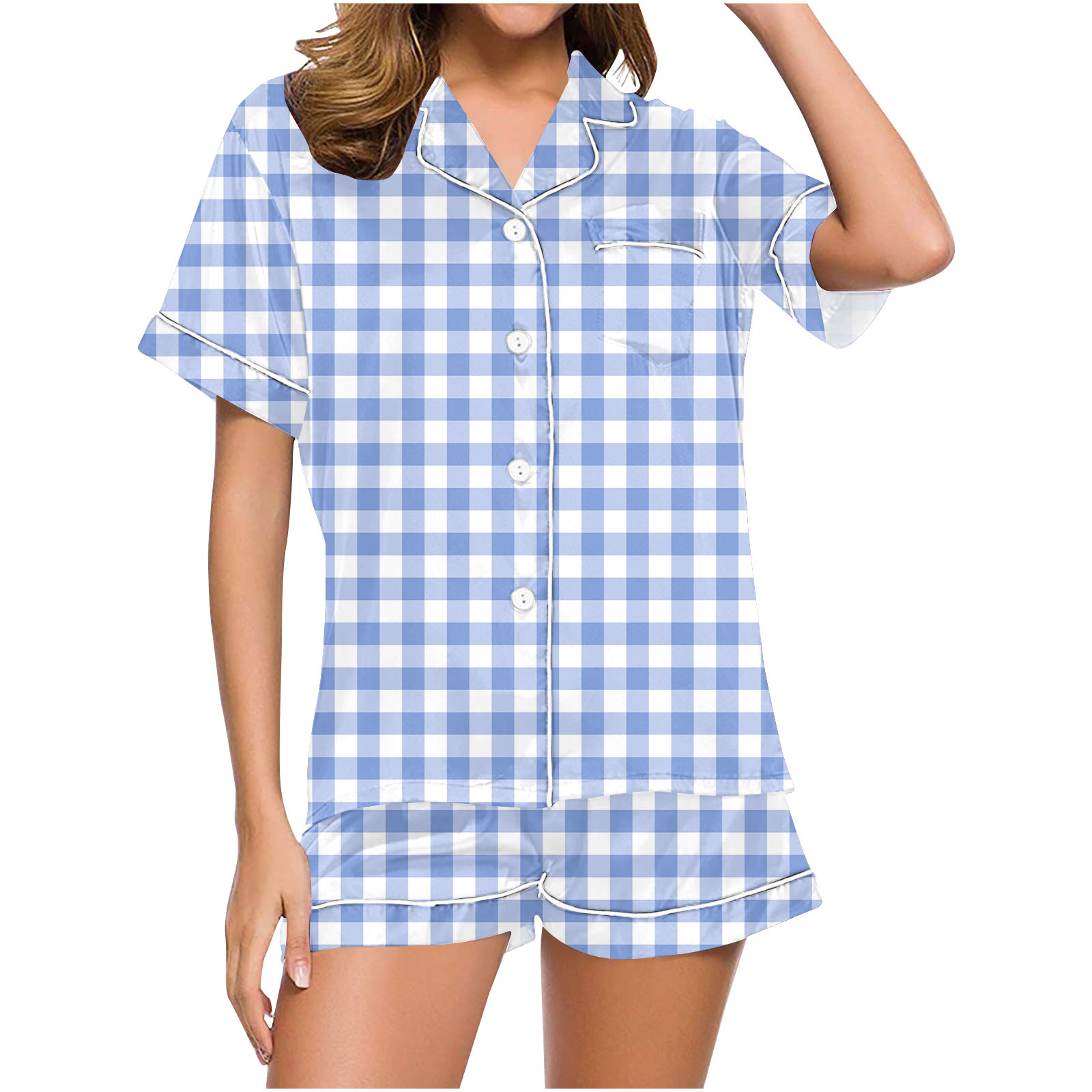 BLVB Womens Summer Pajama Sets Printed Lapel Short Sleeve Button down