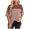 thumbnail image 1 of BLVB Womens Summer Short Sleeve Crewneck Shirts Tops Color Block Lightweight Tunic Top Side Slit Trendy Tee Shirts, 1 of 6