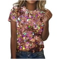 thumbnail image 1 of BLVB Womens Summer Short Sleeve Tops Trendy Sequin Printed Tees Shirts Crewneck Casual Tunic Tops Fashion Clothes, 1 of 5