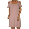 thumbnail image 1 of BLVB Womens Summer Short Sleeve off Shoulder Dresses Casual Solid Color Loose Tunic Dress Fashion Cutout Beach Dress, 1 of 5
