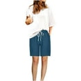 thumbnail image 1 of BLVB Womens Summer Shorts Casual Elastic High Waisted Petal Hem Drawstring Straight Leg Shorts with Pockets, 1 of 7