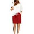 thumbnail image 1 of BLVB Womens Summer Shorts Casual Elastic High Waisted Petal Hem Drawstring Straight Leg Shorts with Pockets, 1 of 7