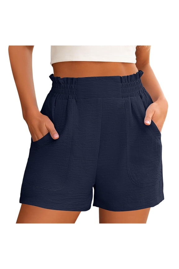 Womens Summer Shorts Casual Wide Leg Comfy Boho High Waisted Pull on Beach Shorts with Pockets
