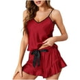 thumbnail image 1 of BLVB Womens Summer Silk Pajama Sets Satin Sleeveless Cami Tops and Ruffle Shorts 2 Piece Outfits Pjs Sleepwear, 1 of 7