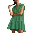 thumbnail image 1 of BLVB Womens Summer Sweatshirt Dresses Short Sleeve V Neck Casual Oversized Patchwork Pullover Tops Flowy Mini Dress, 1 of 6