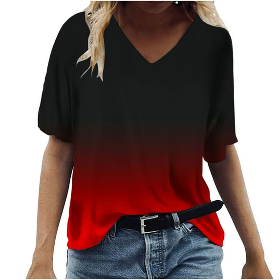 BLVB Womens Summer Tops Dressy Casual Fashion Outfits Short Sleeve V Neck Loose Basic Tees Shirts