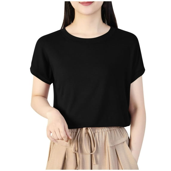 BLVB Womens Summer Tops Trendy Crewneck T Shirts Loose Casual Short Sleeve Tshirts Solid Color Shirts Fashion Outfits