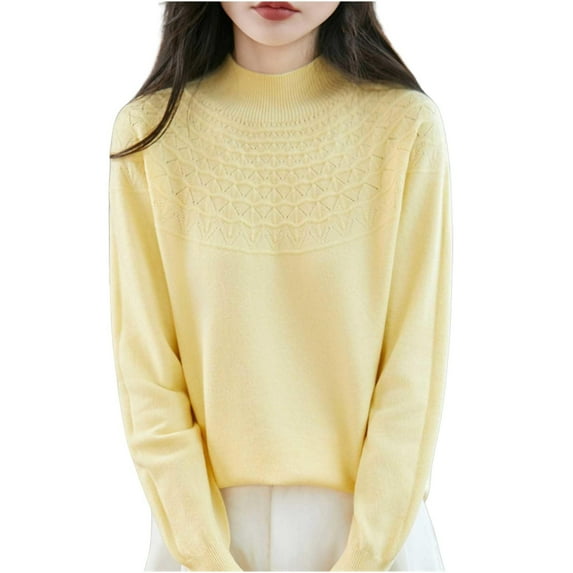 BLVB Womens Sweaters Mock Neck Long Sleeve Tops Knit Soft Pullover Sweaters Cozy Dressy Casual Shirts Fashion Clothing