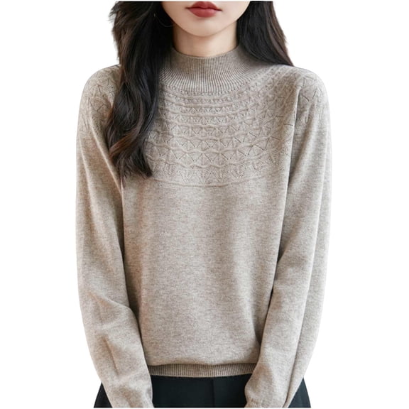 BLVB Womens Sweaters Mock Neck Long Sleeve Tops Knit Soft Pullover Sweaters Cozy Dressy Casual Shirts Fashion Clothing