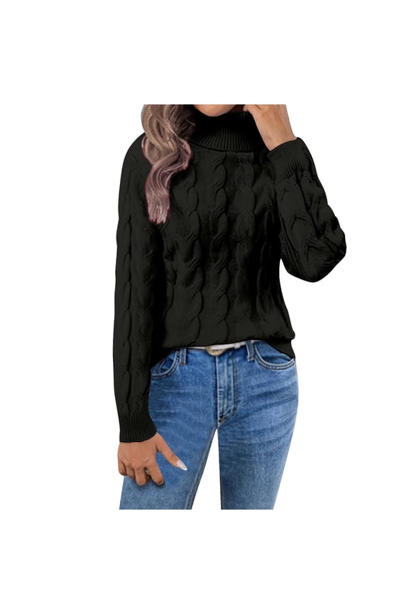 Womens Sweaters Turtleneck Cable Knit Long Sleeve Pullover Cute Fitted Trendy Basic Fall Jumpers Tops