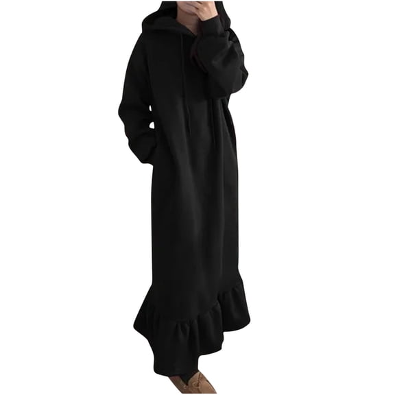 BLVB Womens Sweatshirt Dress Maxi Hoodie Dress Long Tunic Dress Plain Pullover Loose Sweater Hoodie Tops Plus Size
