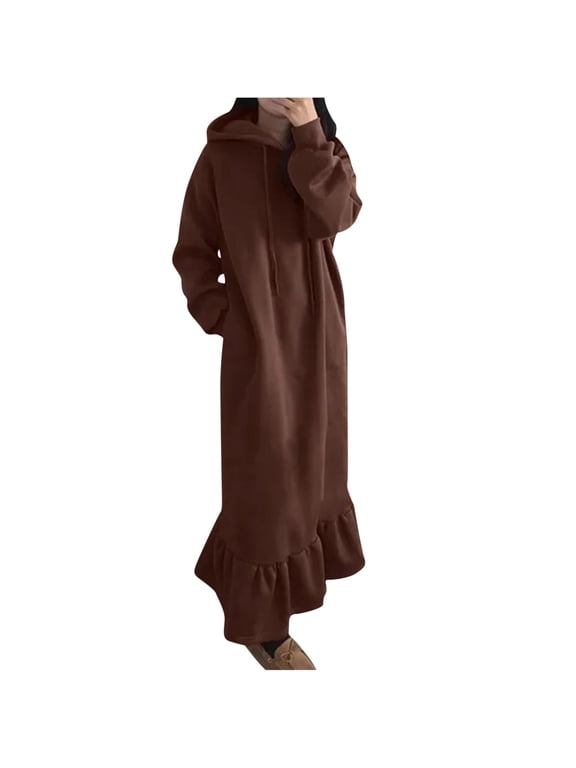 Womens Sweatshirt Dress Maxi Hoodie Dress Long Tunic Dress Plain Pullover Loose Sweater Hoodie Tops Plus Size