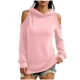 thumbnail image 1 of BLVB Womens Sweatshirts Cold Shoulder Hoodies Long Sleeve Plain Tunic Pullover Cut out Tops Fall Fashion Clothes, 1 of 7