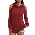 thumbnail image 1 of BLVB Womens Sweatshirts Cold Shoulder Hoodies Long Sleeve Plain Tunic Pullover Cut out Tops Fall Fashion Clothes, 1 of 7