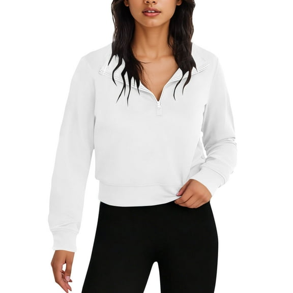 BLVB Womens Sweatshirts Quarter Zipper Cropped Lapel Pullover Casual Long Sleeve Tops Fall Fashion Outfits Clothes