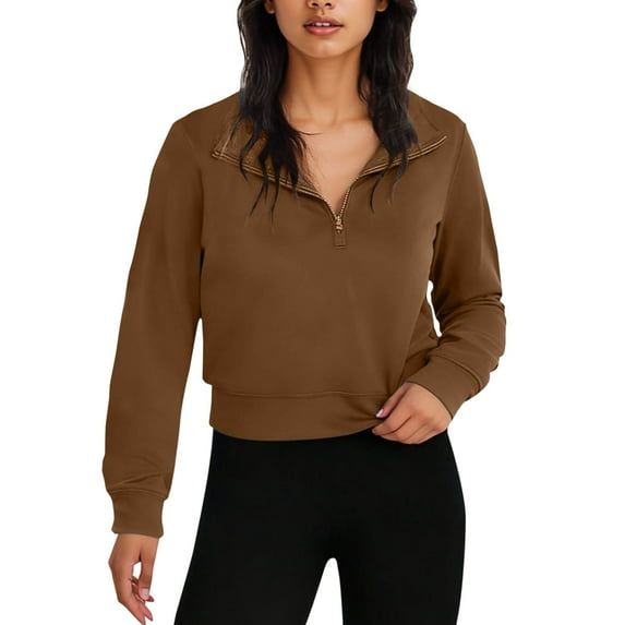 BLVB Womens Sweatshirts Quarter Zipper Cropped Lapel Pullover Casual Long Sleeve Tops Fall Fashion Outfits Clothes