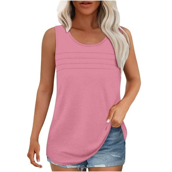 BLVB Womens Tank Tops Summer Dressy Casual Blouses Sleeveless Pleated Front Flowy Crewneck Outfits Basic Trendy Clothes